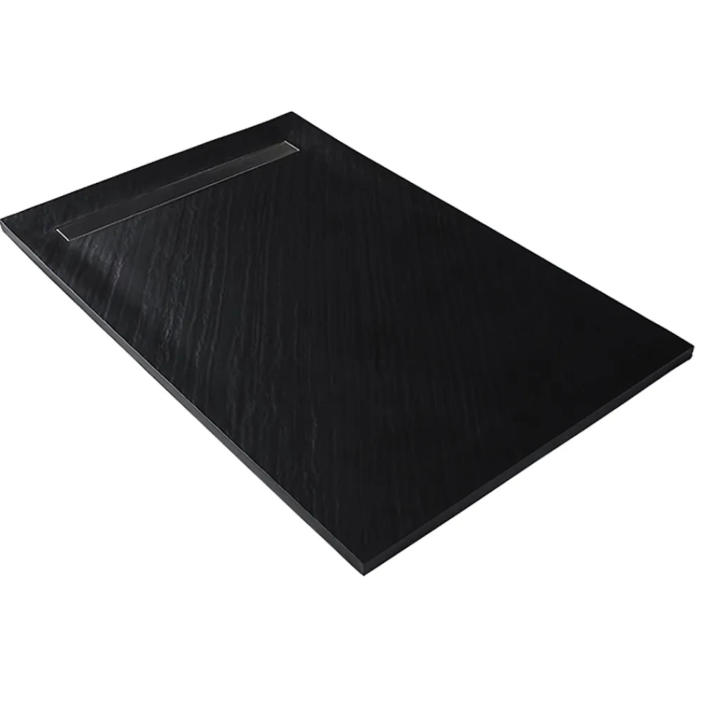 Receveur De Douche|U-tile Receveur 180 x 90 cm HD en pierre naturelle noir caniveau excentré