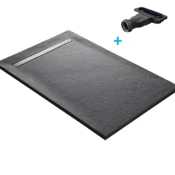 Receveur De Douche|U-tile Receveur 180 x 90 cm HD en pierre naturelle gris caniveau excentré