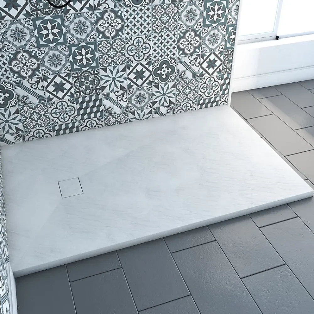 Aurlane Receveur a poser en materiaux composite SMC - Finition ardoise blanc mat - 90x140 cm