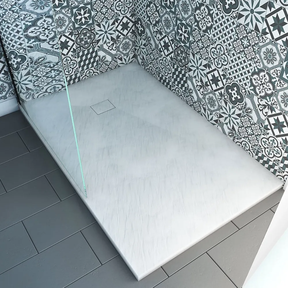 Aurlane Receveur a poser en materiaux composite SMC - Finition ardoise blanc mat - 90x140 cm