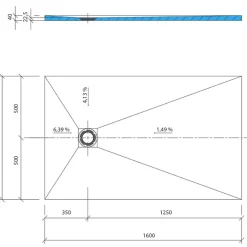 Wedi Receveur de douche à carreler 160 x 100 Fundo Primo rectangle écoulement excentré