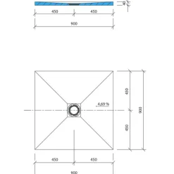 Wedi Receveur de douche à carreler 90 x 90 Fundo Primo carré écoulement centrée