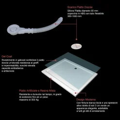 Receveur De Douche|AICA Sanitaire Receveur de douche à l'italien 100x80cm H.3cm, blanc, Bac à douche extra-plat en résine, avec une bonde H.55mm Design ultra-mince