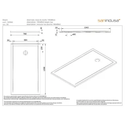 Sanindusa Receveur de douche à poser extra plat épaisseur 30mm céramique traditionnelle Stepin 140x80 blanc