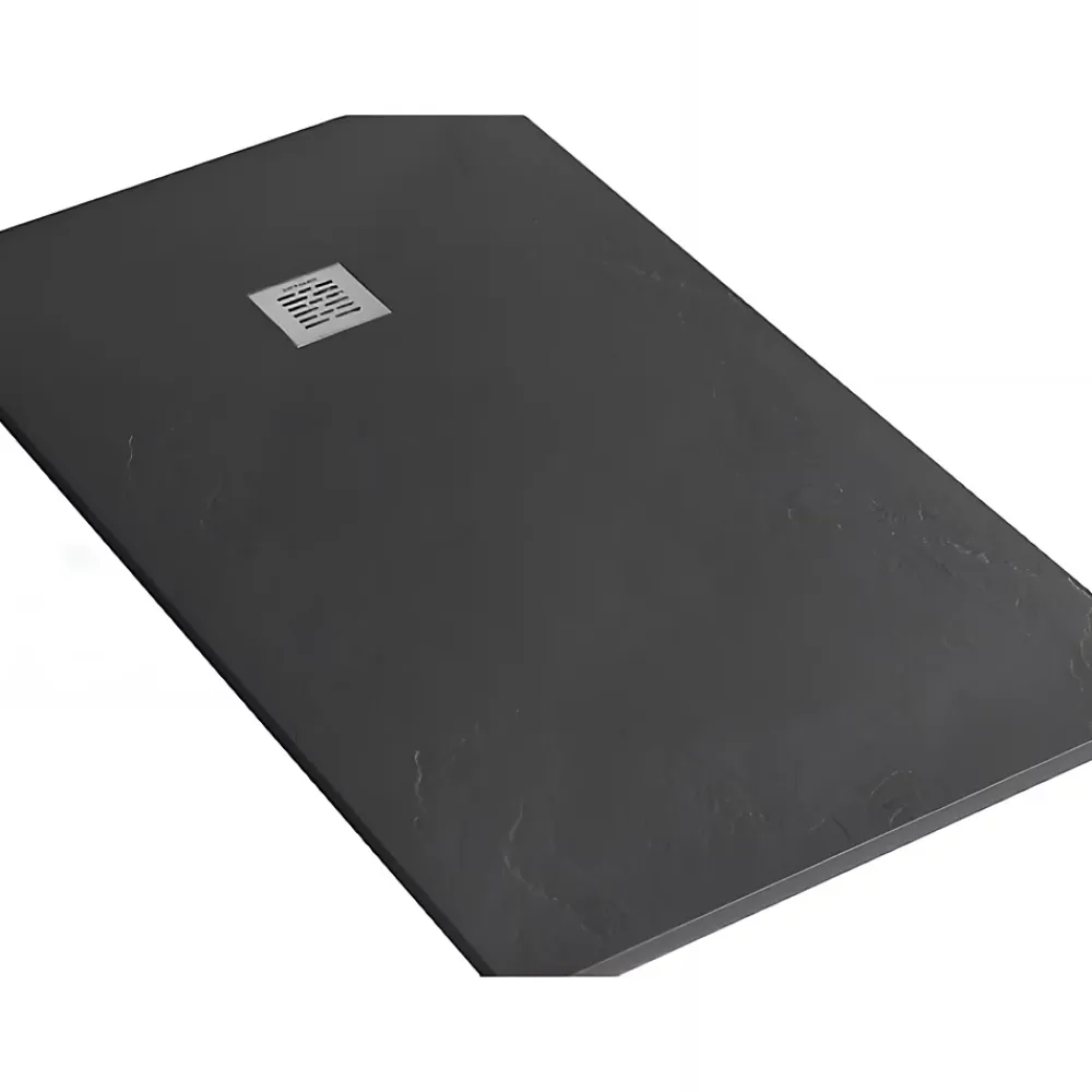 Sanindusa Receveur de douche à poser extra-plat épaisseur 28mm en pierre STONIT Marina 170x80 antidérapant classé C3 noir