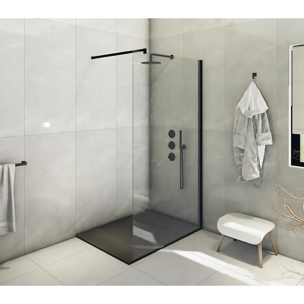 Laneri Receveur de douche SMC en fibre de verre effet pierre avec bonde inclus H. 2,6 cm 80 x 100 Noir
