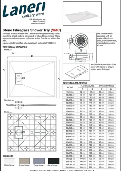 Laneri Receveur de douche SMC en fibre de verre effet pierre avec bonde inclus H. 2,6 cm 80 x 100 Noir