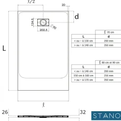 Receveur De Douche|Stano Receveur de douche 90 x 120 cm extra plat blanc PIATTO en SoliCast surface ardoisee