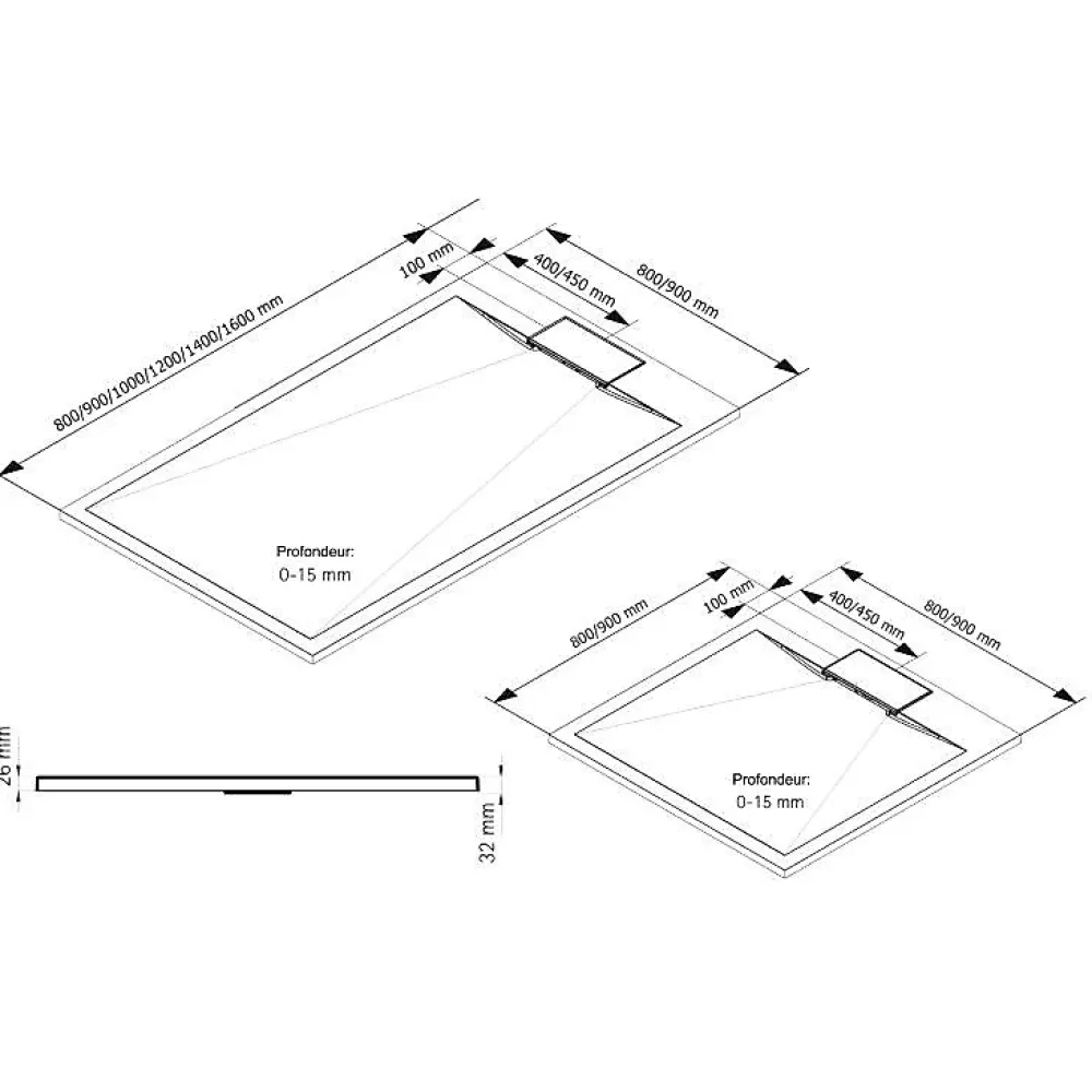 Schulte Receveur de douche 80 x 90 cm, effet pierre anthracite,