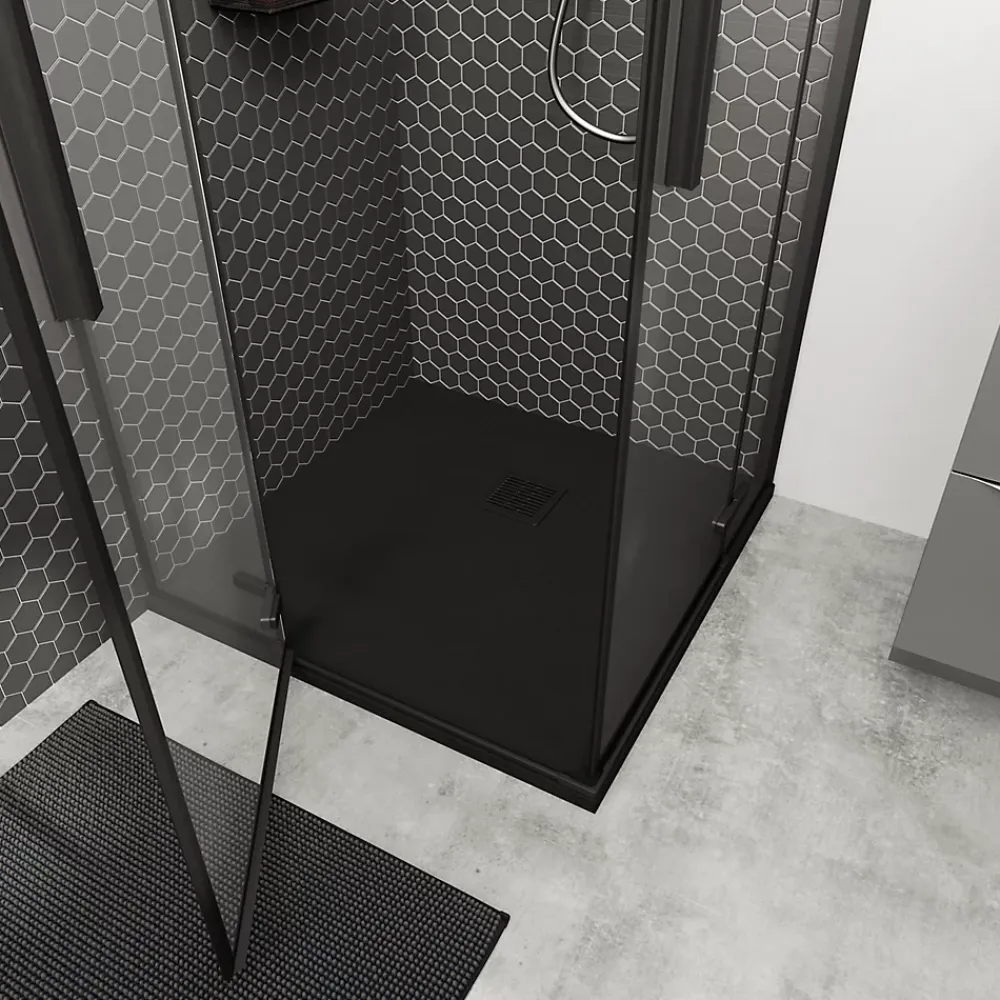 GoodHome Receveur de douche 90 x 90 cm, résine, noir, Douro