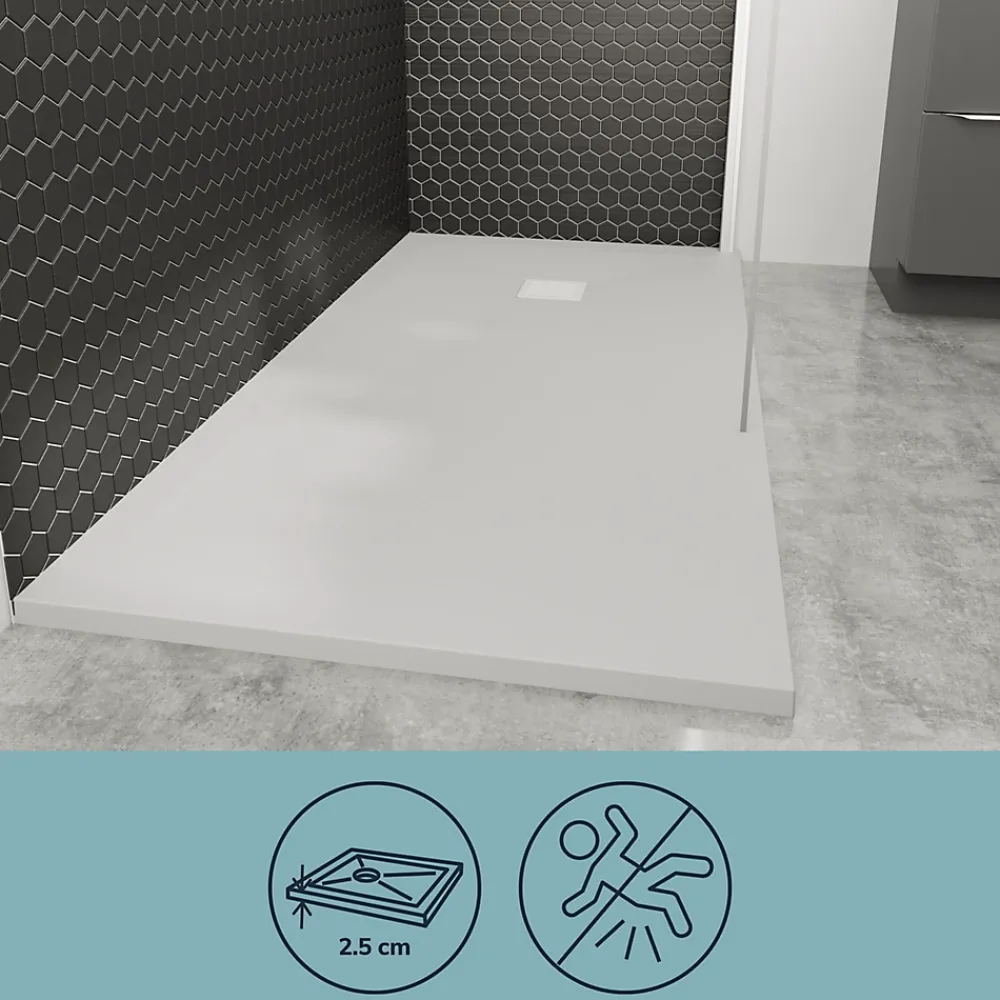 Receveur De Douche|GoodHome Receveur de douche 90 x 160 cm, résine, blanc, Douro