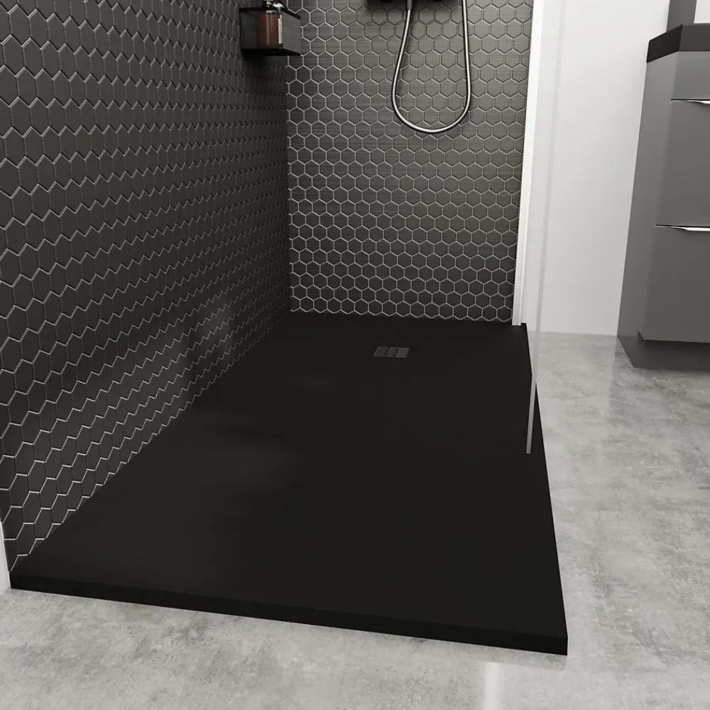 Receveur De Douche|GoodHome Receveur de douche 80 x 140 cm, résine, noir, Douro