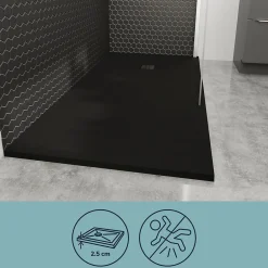 Receveur De Douche|GoodHome Receveur de douche 80 x 140 cm, résine, noir, Douro