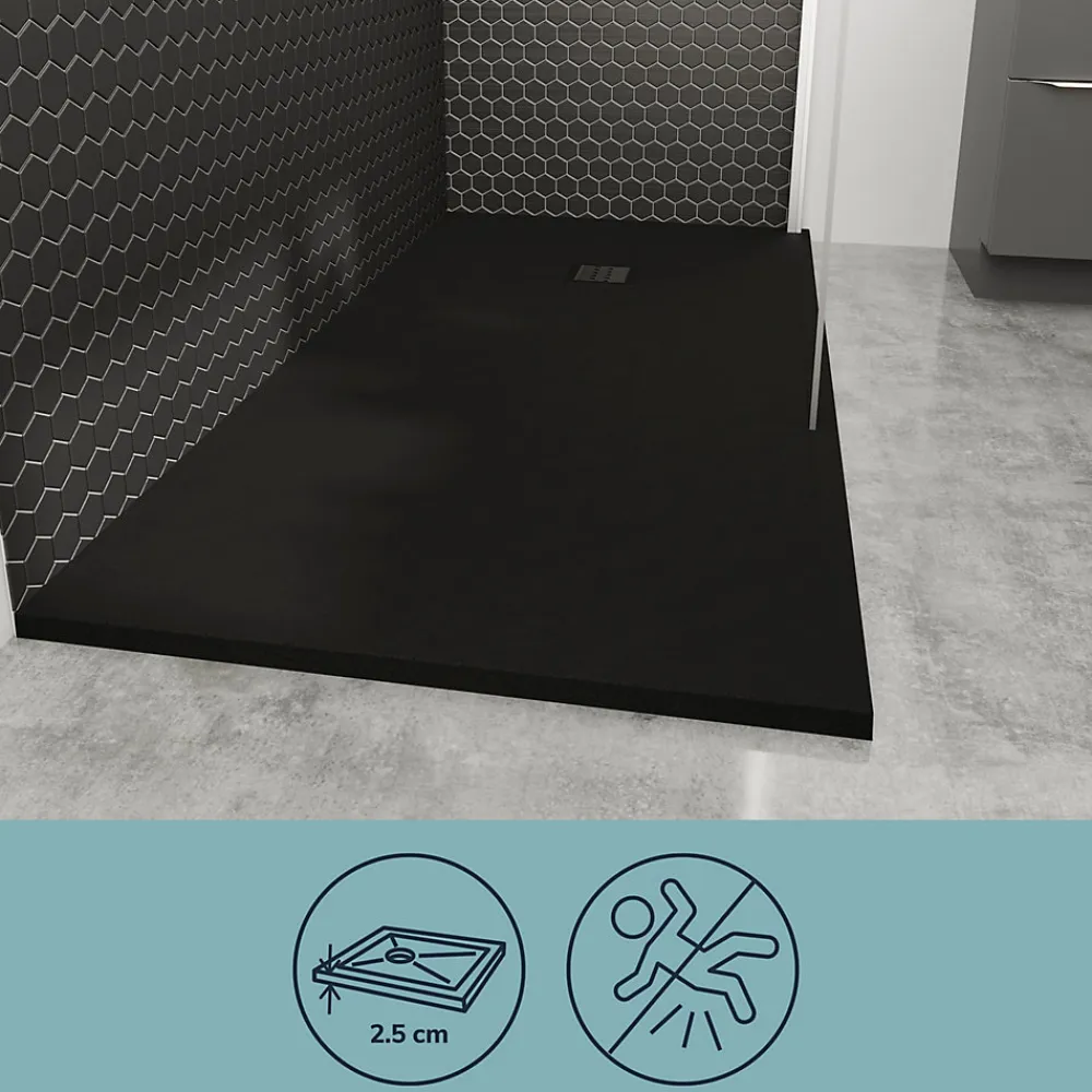 Receveur De Douche|GoodHome Receveur de douche 80 x 140 cm, résine, noir, Douro
