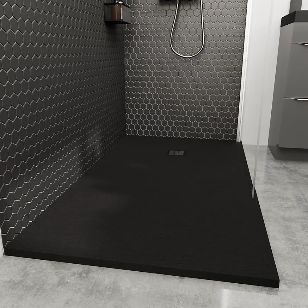 Receveur De Douche|GoodHome Receveur de douche 90 x 160 cm, résine, noir, Douro