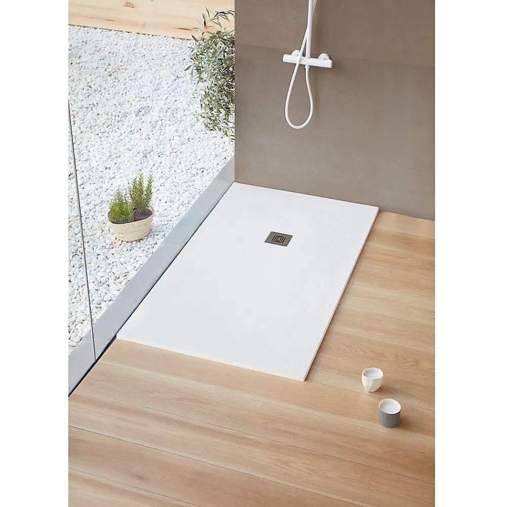 Sanycces Receveur de douche 80 x 110 cm extra plat LOGIC surface ardoisee rectangulaire blanc