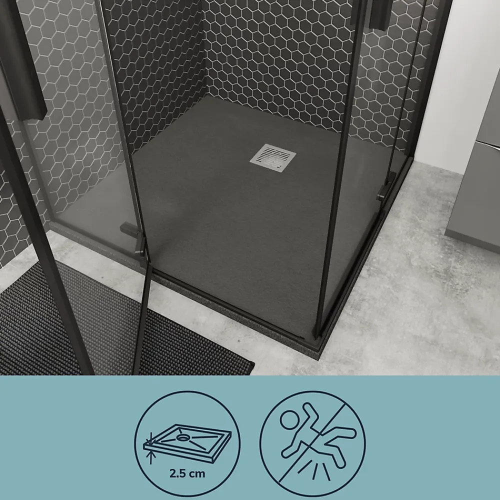 Receveur De Douche|GoodHome Receveur de douche 90 x 90 cm, résine, gris, Douro