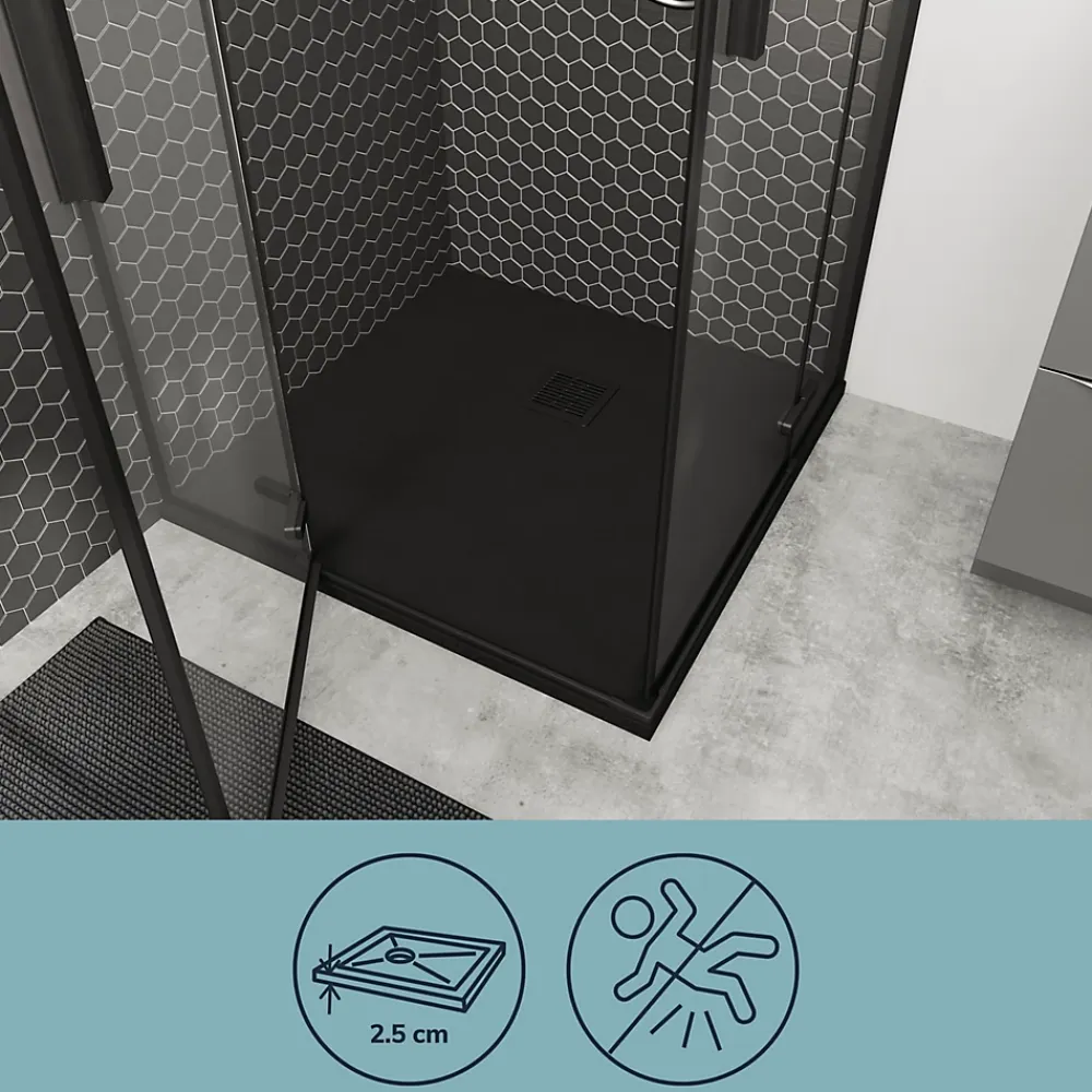 Receveur De Douche|GoodHome Receveur de douche 80 x 80 cm, résine, noir, Douro