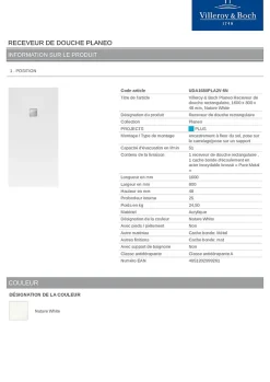 Villeroy & Boch Receveur de douche 80 x 160 cm en acrylique, blanc texturé, Exklusive