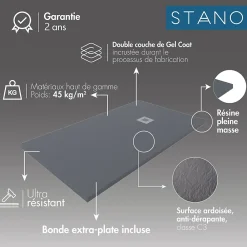 Stano Receveur de douche 90 x 170 cm extra plat QUORE en resine surface ardoisee beton