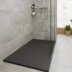 Receveur De Douche|GoodHome Receveur de douche 80 x 140 cm, résine, noir, Luiro