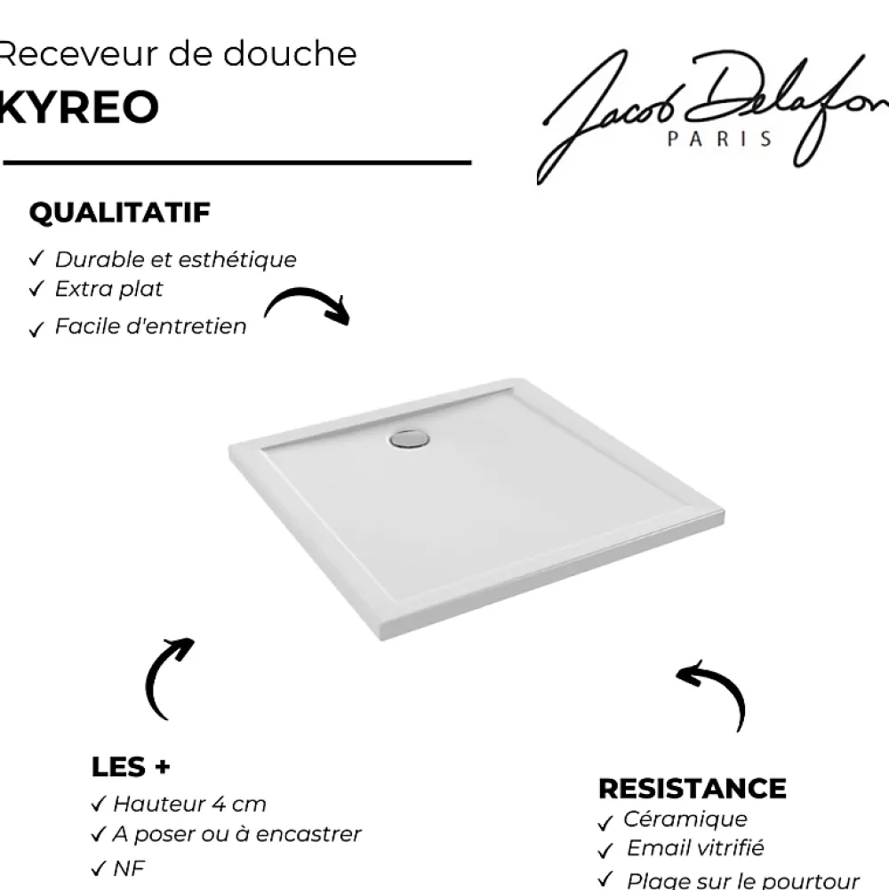 Jacob Delafon Receveur de douche 80 x 80 Kyreo ceramique carré blanc