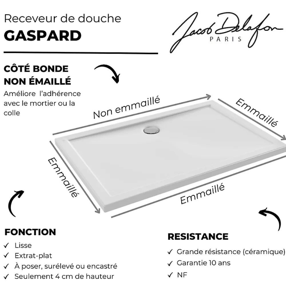 Jacob Delafon Receveur de douche 120 x 80 Gaspard extra-plat céramique