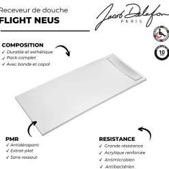 Receveur De Douche|Jacob Delafon Receveur de douche antidérapant 160 x 90 Flight Neus acrylique rectangle blanc + bonde + capot