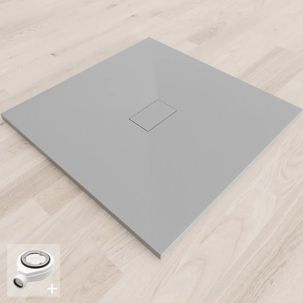 Saniverre Receveur de douche BAYA extra-plat aspect pierre gris 100 x 100 cm + bonde centrale