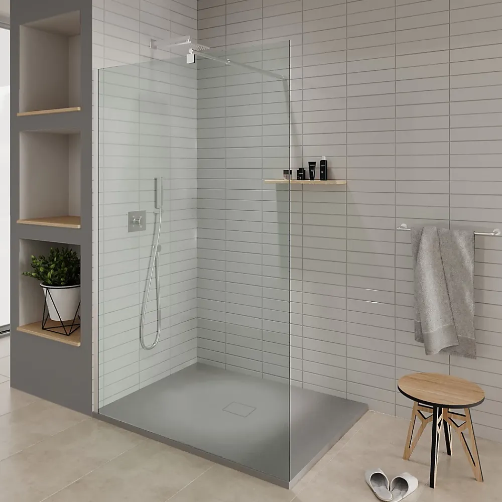Saniverre Receveur de douche BAYA extra-plat aspect pierre gris 100 x 100 cm + bonde centrale
