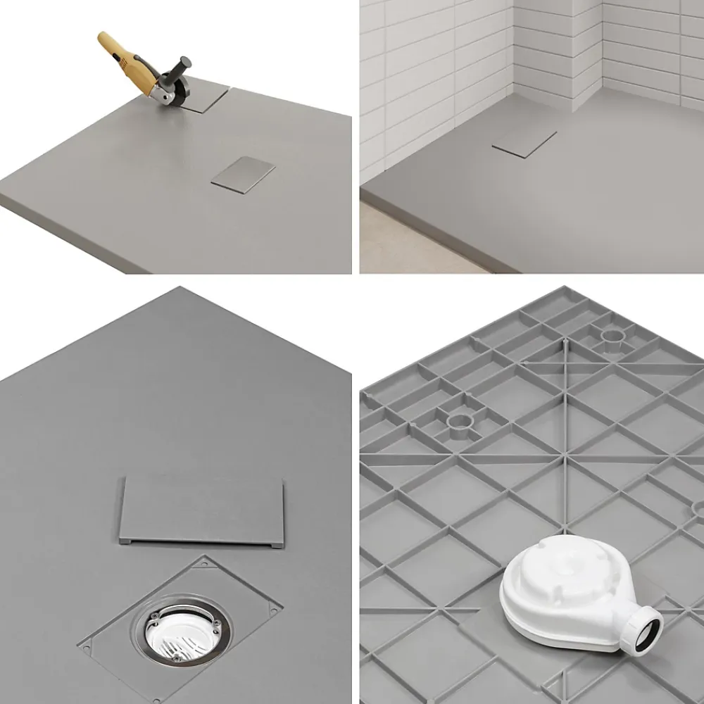 Saniverre Receveur de douche BAYA extra-plat aspect pierre gris 100 x 100 cm + bonde centrale