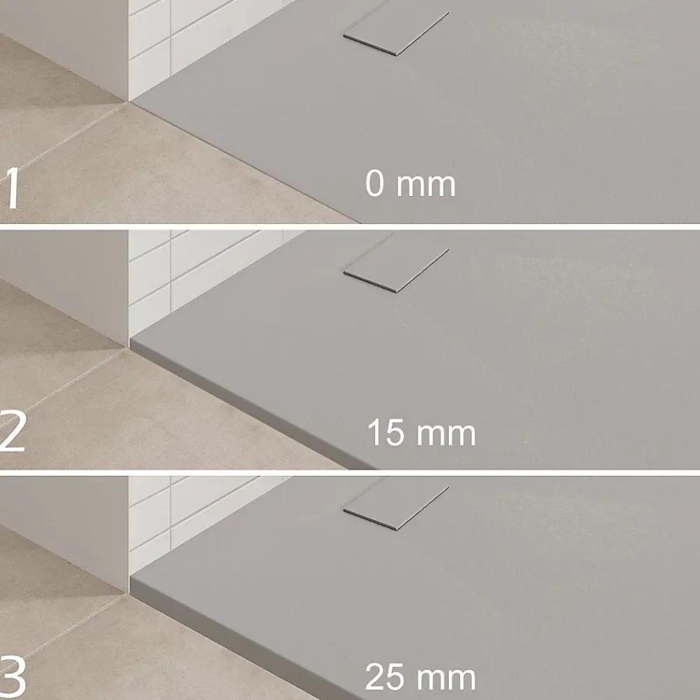 Saniverre Receveur de douche BAYA extra-plat aspect pierre gris 100 x 100 cm + bonde centrale