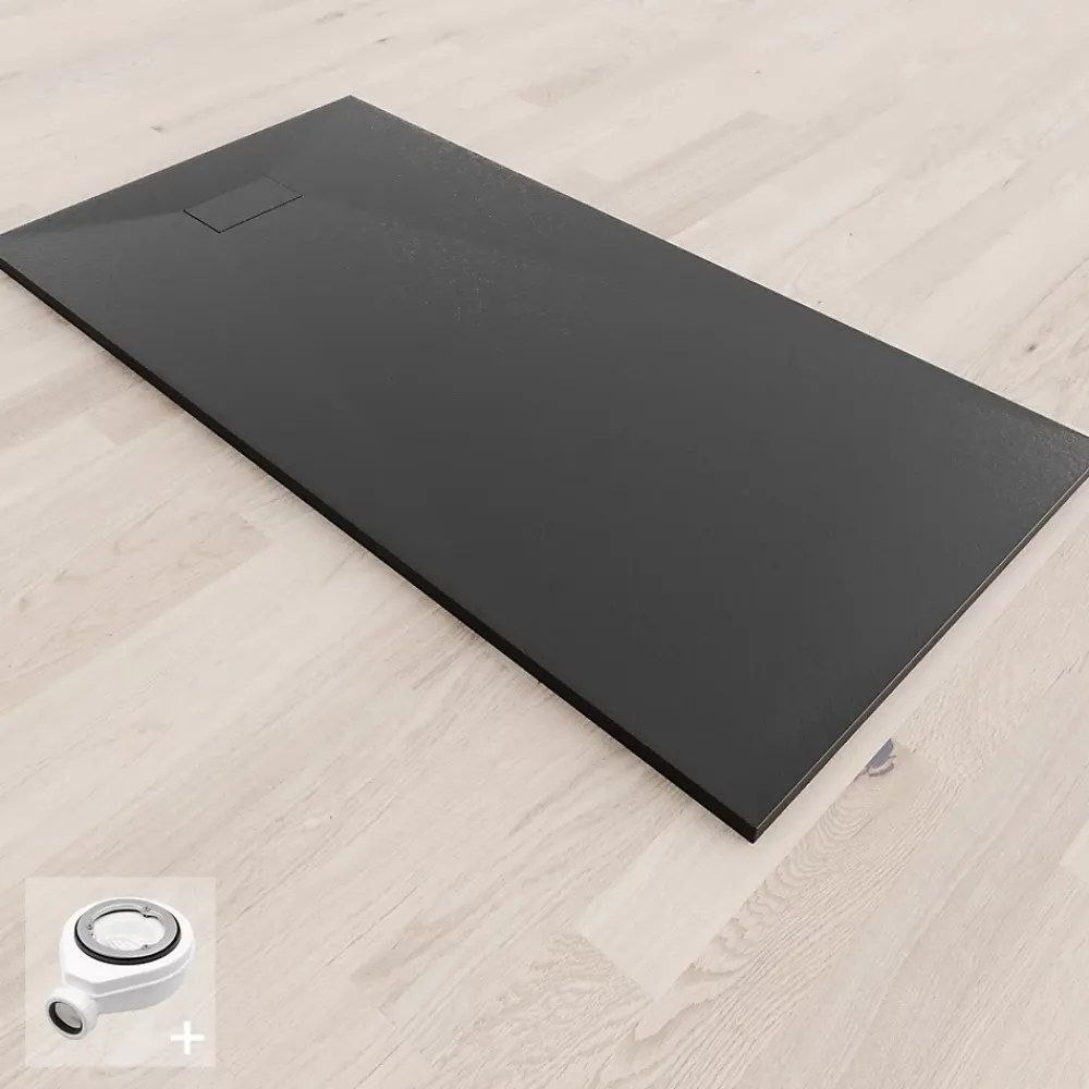 Saniverre Receveur de douche BAYA extra-plat aspect pierre noir 80 x 160 cm + bonde