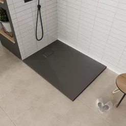 Saniverre Receveur de douche BAYA extra-plat aspect pierre noir 80 x 160 cm + bonde