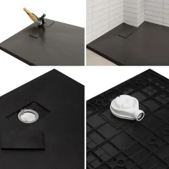 Saniverre Receveur de douche BAYA extra-plat aspect pierre noir 80 x 160 cm + bonde