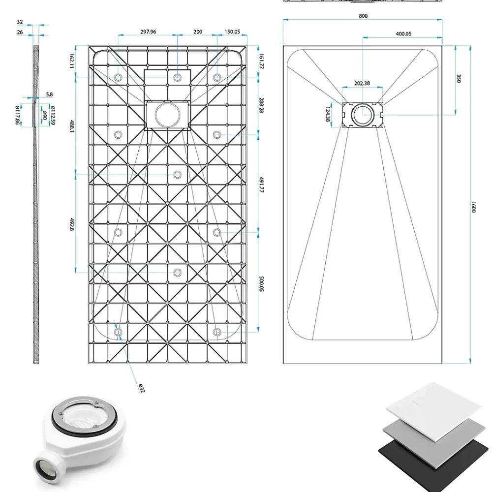 Saniverre Receveur de douche BAYA extra-plat aspect pierre noir 80 x 160 cm + bonde