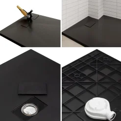 Saniverre Receveur de douche BAYA extra-plat aspect pierre noir 100 x 140 cm + bonde