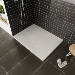 Saniverre Receveur de douche BAYA extra-plat aspect pierre blanc 80 x 160 cm + bonde