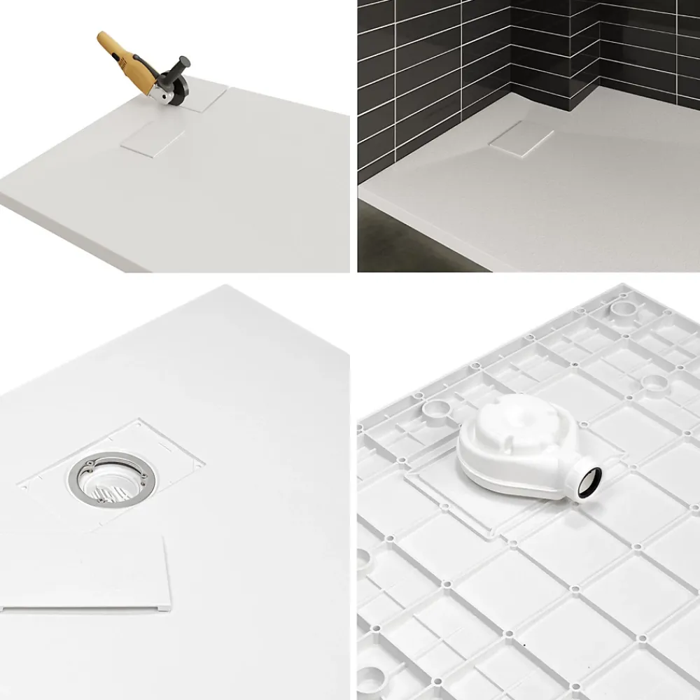 Saniverre Receveur de douche BAYA extra-plat aspect pierre blanc 80 x 160 cm + bonde