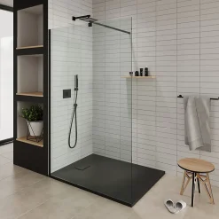 Receveur De Douche|Saniverre Receveur de douche BAYA extra-plat aspect pierre noir 90 x 90 cm + bonde
