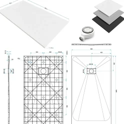 Receveur De Douche|Saniverre Receveur de douche BAYA extra-plat aspect pierre blanc 90 x 160 cm + bonde