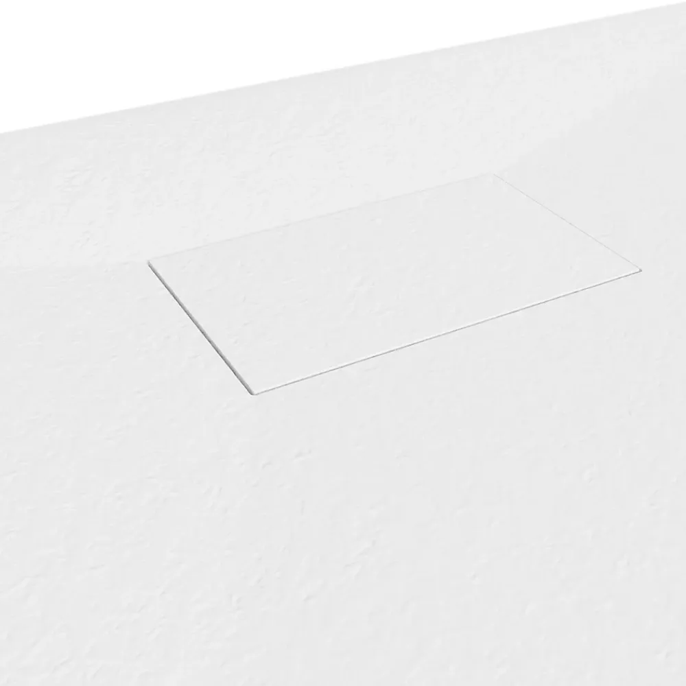 Receveur De Douche|Saniverre Receveur de douche BAYA extra-plat aspect pierre blanc 90 x 160 cm + bonde
