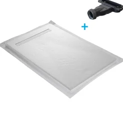 U-tile Receveur de douche blanc 120 x 80 cm en résine aspect ardoise - grille caniveau