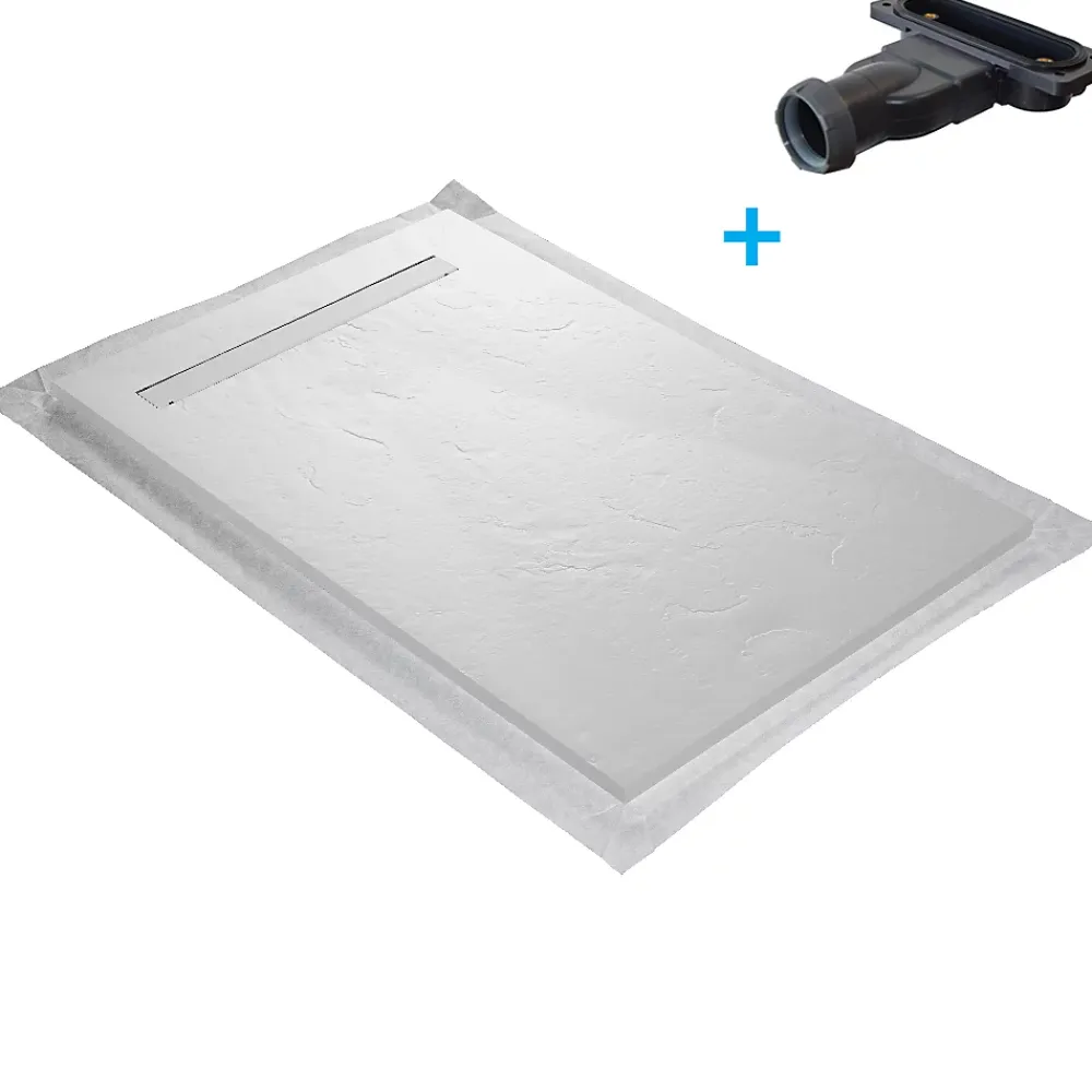 U-tile Receveur de douche blanc 120 x 80 cm en résine aspect ardoise - grille caniveau