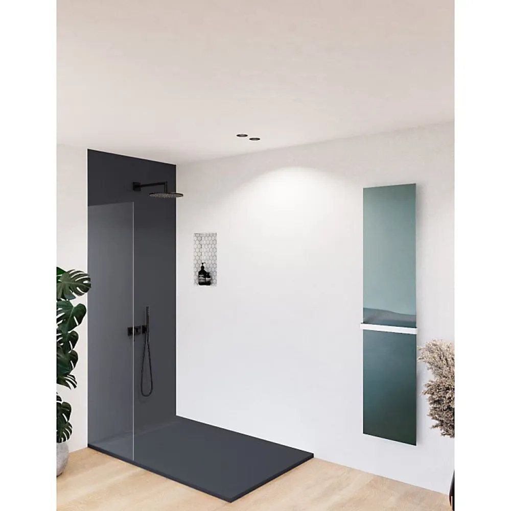 U-tile Receveur de douche blanc 120 x 80 cm en résine aspect ardoise - grille caniveau