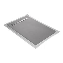 U-tile Receveur de douche blanc 120 x 80 cm en résine aspect ardoise - grille caniveau