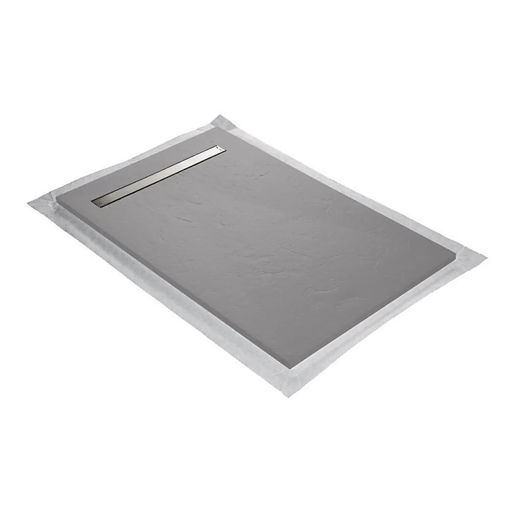 U-tile Receveur de douche blanc 120 x 80 cm en résine aspect ardoise - grille caniveau