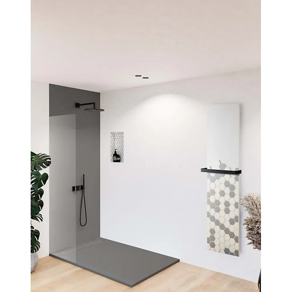 U-tile Receveur de douche blanc 120 x 80 cm en résine aspect ardoise - grille caniveau