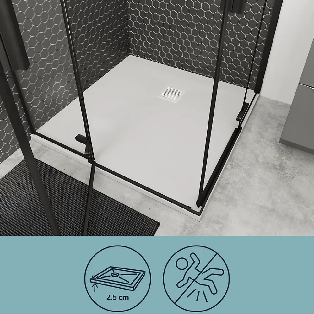 GoodHome Receveur de douche blanc en résine L.90 x l.90 cm, Douro