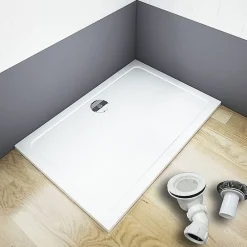 AICA Sanitaire Receveur de douche blanc 90x80x3 cm - Extra plat - Carré - Résine antidérapante avec le bonde de douche et siphon 90cm